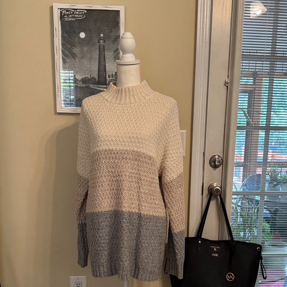 J. Jill Cream and Gray Turtleneck Sweater